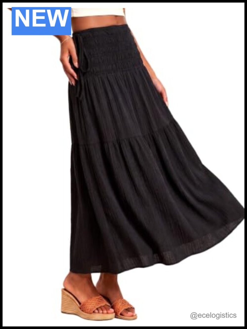 Women's Flowy Boho Maxi Skirt Tiered A-Line Summer with Pockets